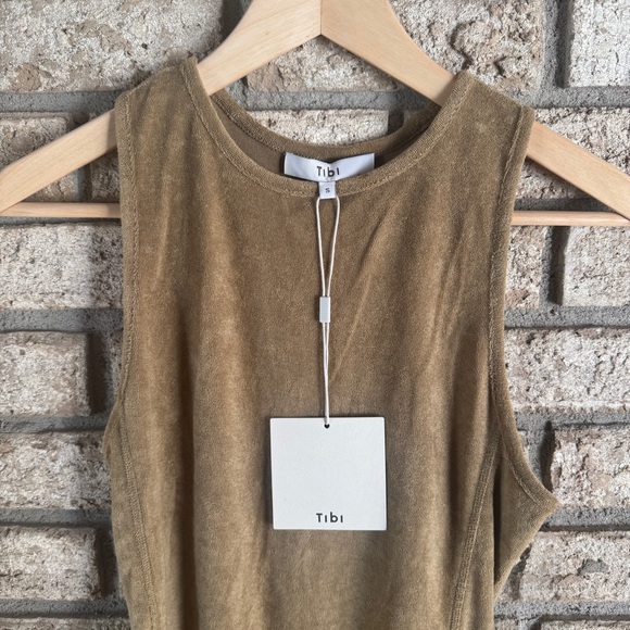 Tibi Summer Terry Crewneck Racerback Bodysuit in Cumin - Picture 8 of 8